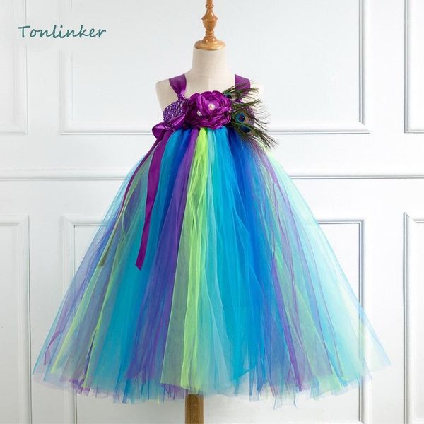 

girls petal tulle tutu peacock feather dress christmas baby princess girl party dress flower girl birthday costume1, Black;red