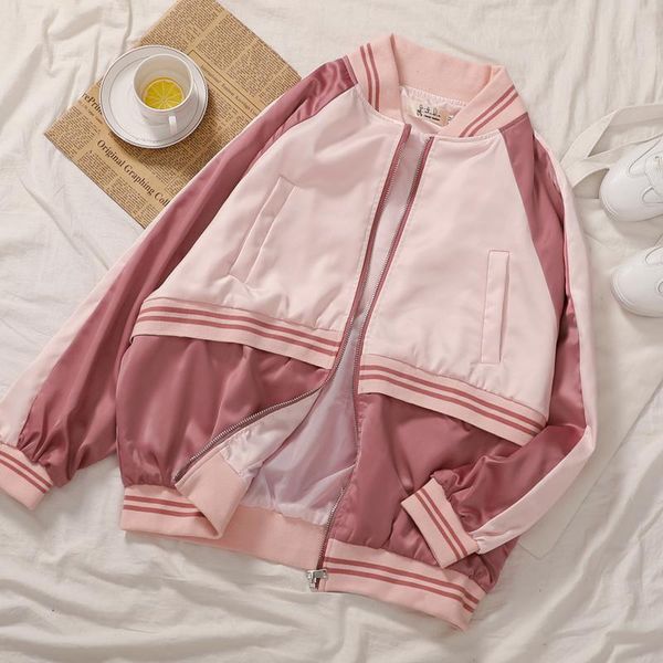 

autumn new women's jacket casual spring fashion punk college harajuku zipper loose large size thin baseball long sleeve jacket, Black;brown