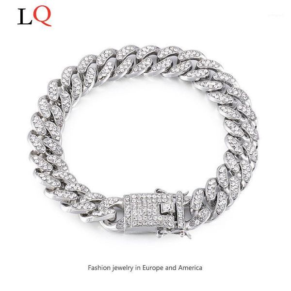 

charm bracelets bling iced out men's rapper bracelet full rhinestone pave with butterfly miami cuban link chain golden for men jewelry1, Golden;silver