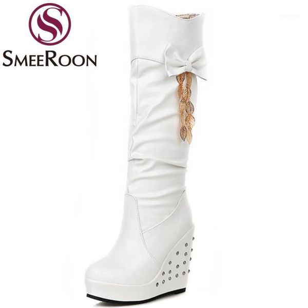 

boots smeeroon fashion winter for women leisure campus knee high round toe slip on simple ladies shoes with rivet1, Black