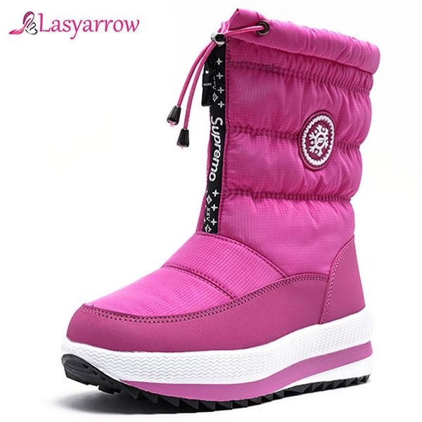 

lasyarrow 2020 new winter boots women round toe casual comfortable snow boots platform plush keep warm mid calf, Black
