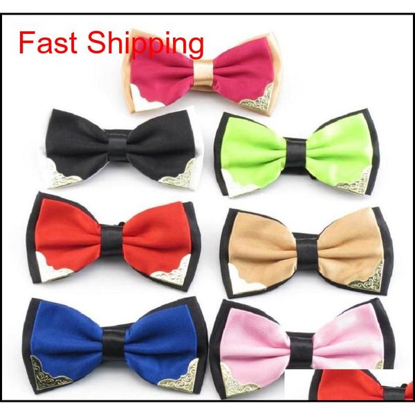 

men's bow tie double color layer metal corner shirt accessories wedding party ties butterfly 2 pcs/lot cliwz, Black;gray