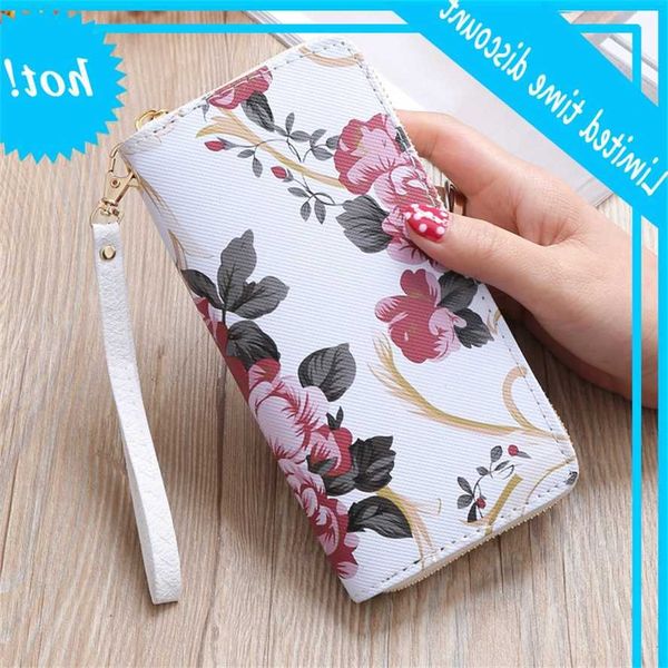 

2020 women rose print long handbag fashion wild rits clutch bag multi-card wallet card holder cartera, Red;black