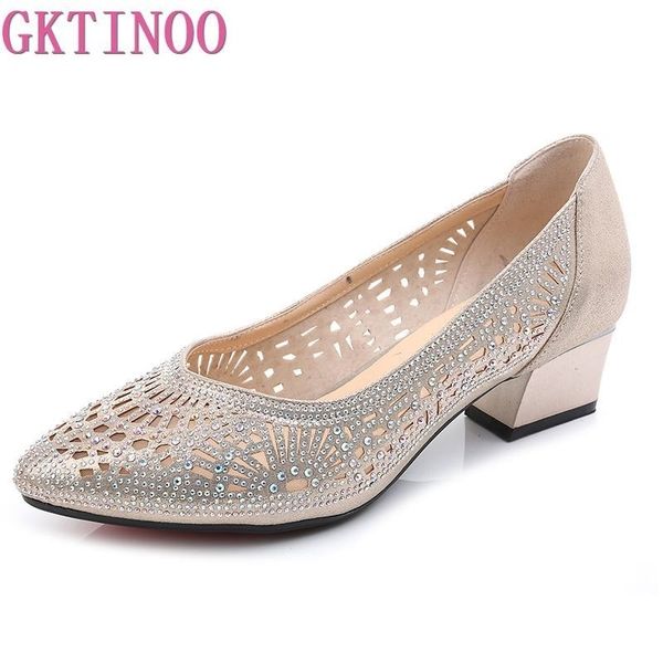 

gktinoo 2020 new summer fashion pumps cut-outs women crystal casual ladies shoes high heels tenis feminino genuine leather t200525, Black