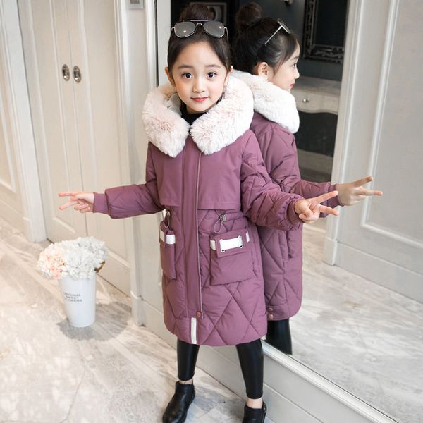 

2020 new brand children girl jacket thick long winter warm coat fashion parka hooded outerwear clothes for kids girls clothing lj201125, Blue;gray