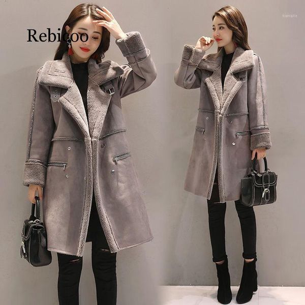 

women's winter warm jacket large size xxl 2020 new faux fur thick pike coat patchwork artificial suede long coat female1, Black