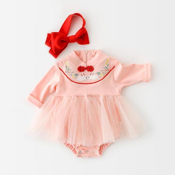 

2021 new infant full sleeve bodysuits patchwork mesh skirts embroidery flower bunny cotton jumpsuit for girls baby clothing njyo, Blue