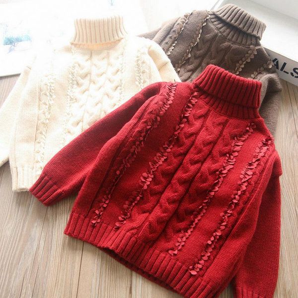 

pullover 2021 autumn/winter girls lace high-necked sweater children's clothing wholesale, Blue