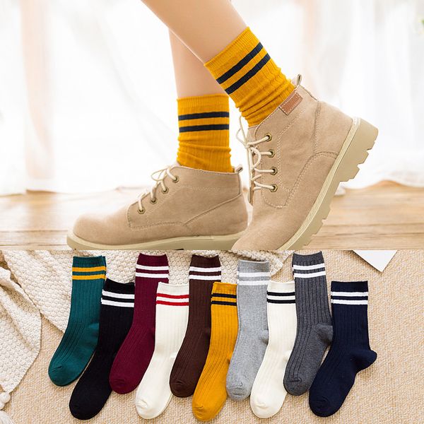 

new cute funny harajuku socks japanese high school girls cotton loose striped middle tube designer retro women sox, Black;white