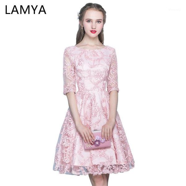 

lamya pink half sleeve prom dresses 2019 short a line evening party dress simple red plus size gown vestidos de festa1, White;black