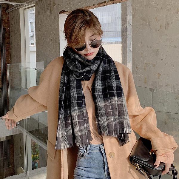 

scarves scarf women style for autumn winter color matching plaid british fashion warming long shawl, Blue;gray