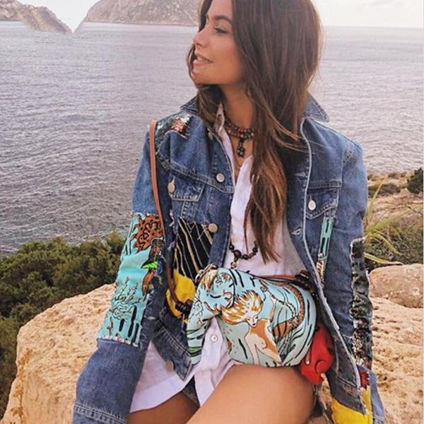 

yamdi female boho jean jacket autumn wintage cartoon pattern qppliques embroidery long sleeve coat outerwear denim jacket women1, Black;brown