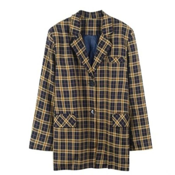 

xuxi autumn 2021 women notched korean plaid single button casual coat long sleeve fashion blazer femme fz2605, White;black