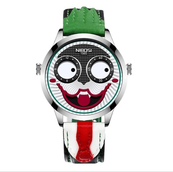 Russia Joker Watch Men Unique Big Eyes Fashion Clown Orologio al quarzo per Halloween Orologi sportivi impermeabili in pelle da uomo