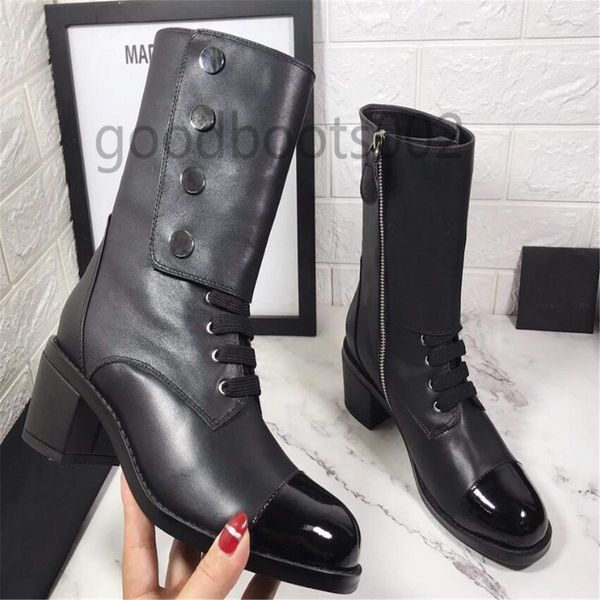

2021 new arrival womens high heel 6cm boots motorcycle knight wearproof chunky army martin real leather, Black