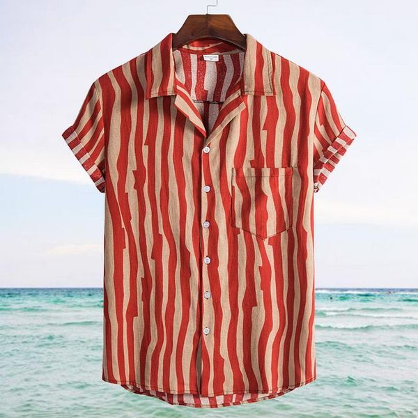 

summer men vacation blouse 2021 plus size striped shirt casual lapel neck short sleeve button brand shirt chic loose streetwear1, White;black