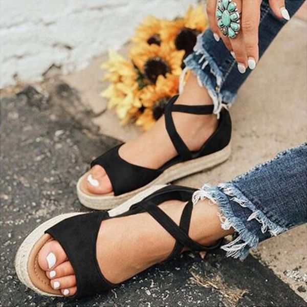 

2020 women sandals woman platform peep toe female gladiator flats ladies zipper shoes women's comfortable plus size summer, Black
