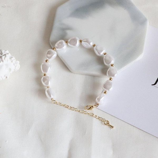 

aomu 2020 new imitation pearl bracelet for women metal bead bracelet bangle fashion jewelry, Black