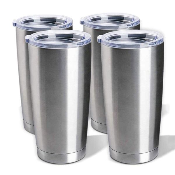 

stainless steel tumblers bulk 4-pack 20oz double wall vacuum insulated bulk cup coffee mug with lid, travel mug