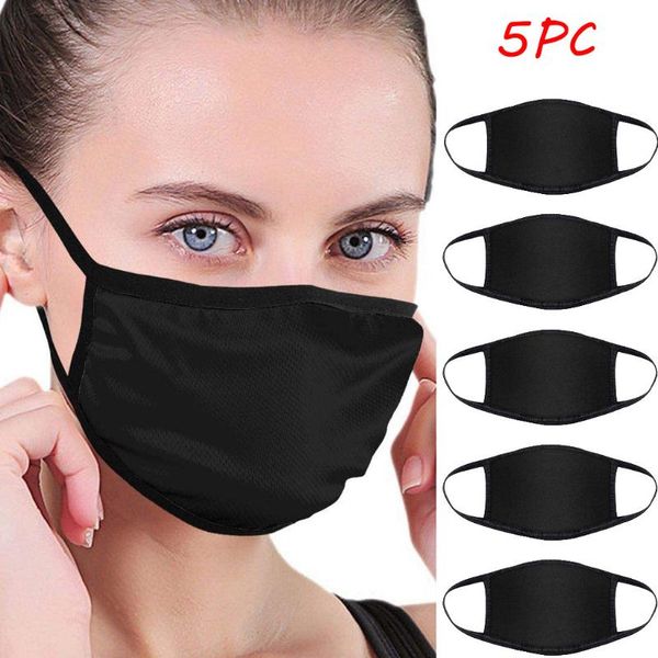 

5 pcs face shiled mouth mask solid black color reusable breathable masks washable reusable dust mask mouth covers outdoor