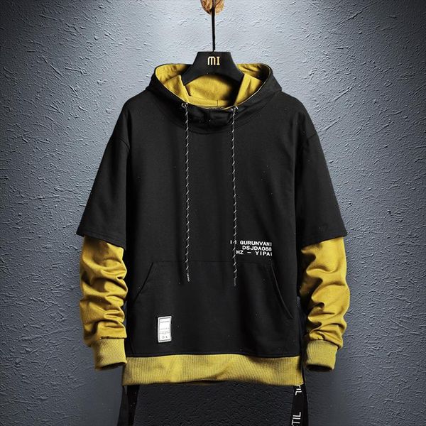 

hoodie sweatshirt mens hip hop pullover hoodies streetwear casual fashion clothes colorblock hoodie 2021 cotton drop shipping, Black
