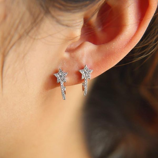 

stud 1 pair fashion crystal star earring for women personality simple push-back earrings party jewelry gifts, Golden;silver