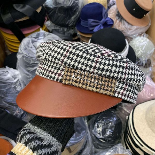 

personalized jmx / new thousand bird military octagonal cap lattice hat women's temperament versatile, Blue;gray