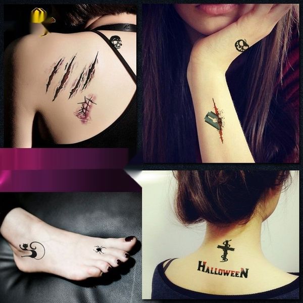 

qibbg painted waterproof tattoo halloween graphic temporary tattoo adhesive lasting sticker scar fake sticker simulation fake scar paper ftr