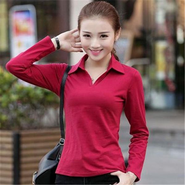 

women's polos spring and autumn shirt ladies 2021 long sleeve solid color slim fit mujer fashion large size femme, White