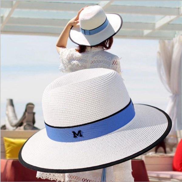 

wide brim hats summer sun for women man beach straw hat men uv protection cap panama chapeau femme 2021, Blue;gray