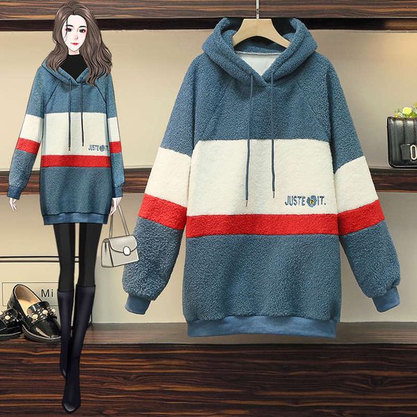 

large women's winter wear 2020 new fat sister loose thin medium length hooded sweater, Black