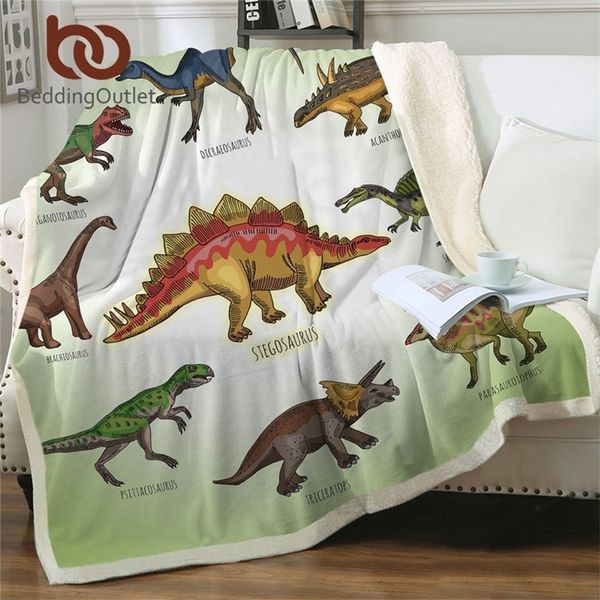 BeddingOutlet Dinossauro Sherpa Lance Blanket Jurássico Impresso Colcha para crianças Stegosaurus Plush Cobertor Meninos Cartoon Bedding 201222