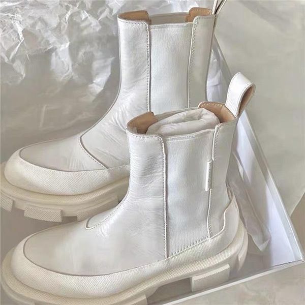 

same elastic sleeve boots women's round head medium sleeve chessy boots with high thick soles and white short, Black