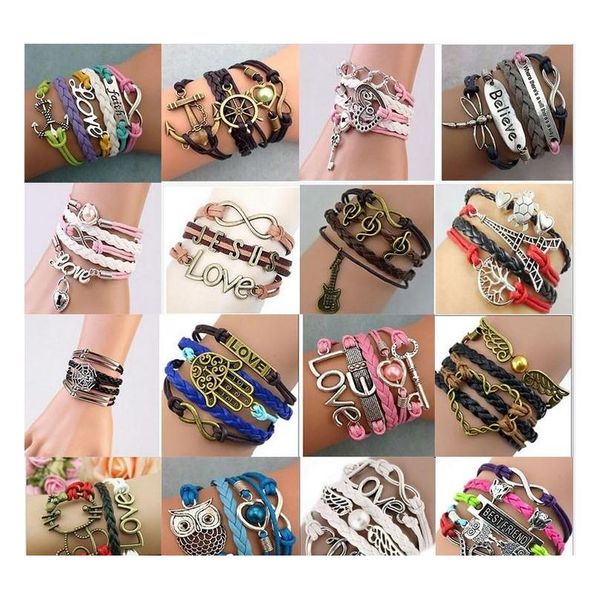 

infinity bracelets women fashion leather bronze charm bracelet vintage jewelry party christmas gift brac wmthcf beauty888, Golden;silver