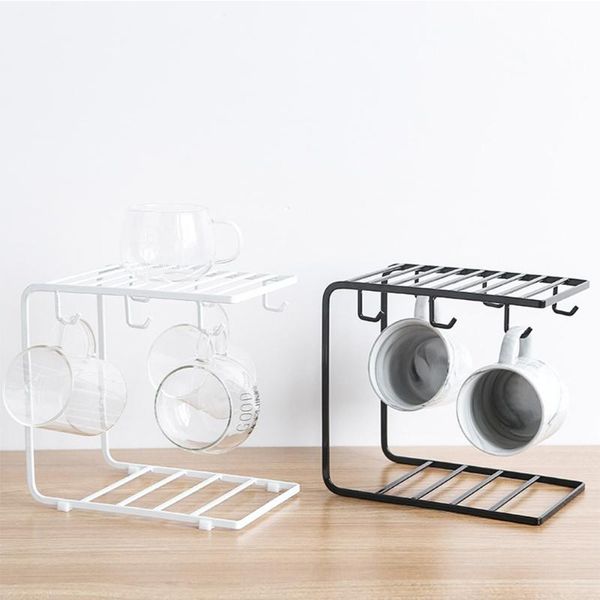 

hooks & rails iron cup holder with 6 u-shaped mug glass rack coffee anti-rust coated steel display stand kitchen storage