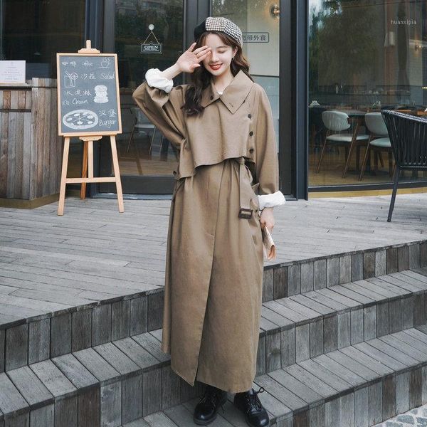 

autumn 2020 spring new khaki trench coat women's mid-length korean temperament coat tide cloak style female windbreaker r891, Tan;black