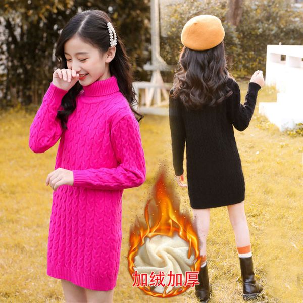 

in autumn clothing and winter of 2020 new girls' korean plush long high neck twist sweater zhongda children's t-shirt, Blue
