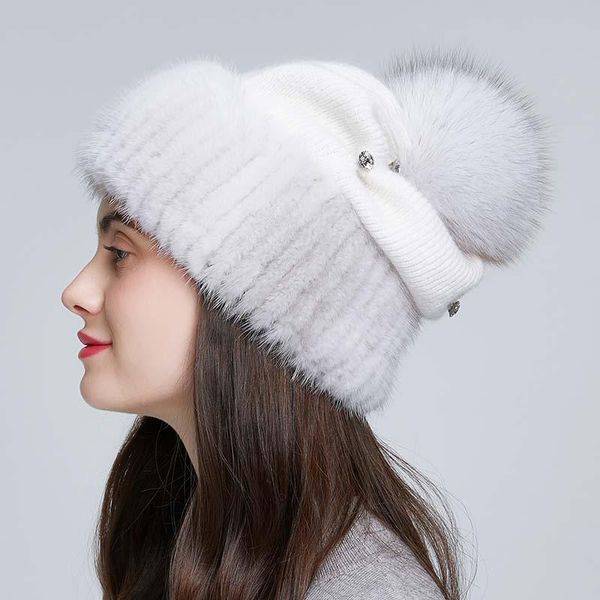 

solid hat for women winter korean version thickened warm bomber hat mink hair knitted hair ball ear protector, Blue;gray