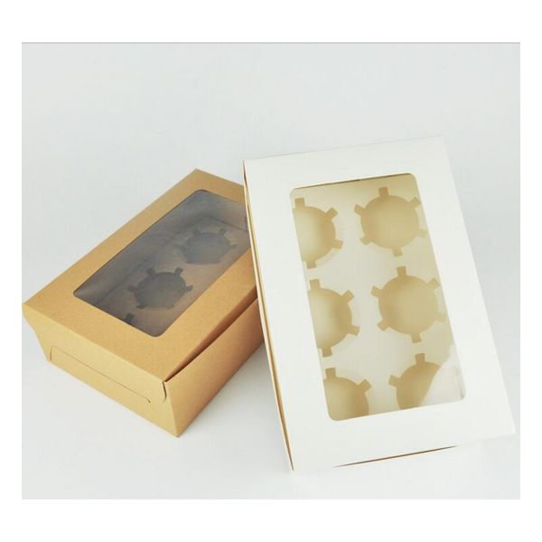 

kraft card paper cupcake box 6 cup cake holders muffin cake boxes dessert portable package box six jllztk bdebag