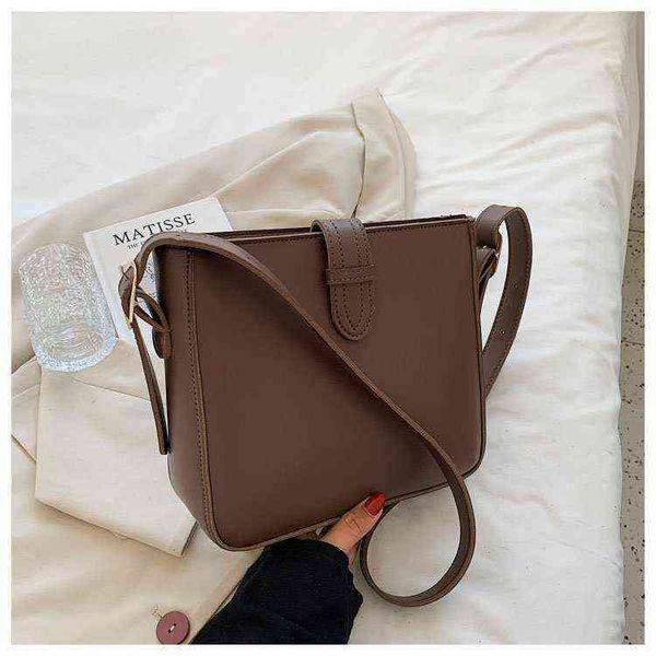 

nxy handbag solid color simple bucket bag new fashion one shoulder armpit foreign style minority tote women's 0210