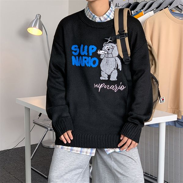 

sweater men harajuku gengar hip hop streetwear men clothing pullover o-neck oversize fashion casual couple male sweaters c1222, Black