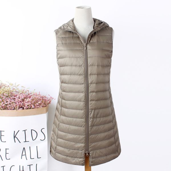 

2021 new ultra light vest women hooded lightweight waistcoat female down coat long slim sleeveless pdpb, Black;white