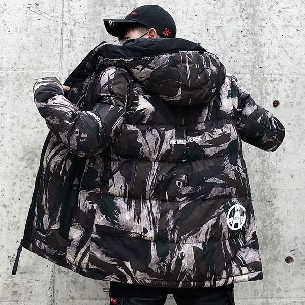 

2021 new winter jacket men hooded casual parka coat camo thick warm mens outwear 0ki0, Black