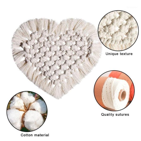 

table runner hand-woven lace cotton rope heart shaped placemats bohemia style decor mat cup mat1