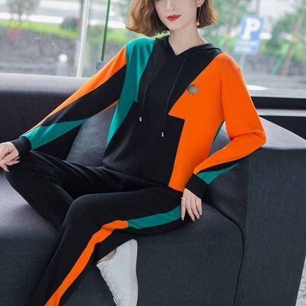 

2020 new casual sweater sports suit women's autumn fashion look thin ice silk knitted sportswear two-piece suit, White;black