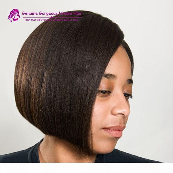 

short bob italian yaki lace front wig unprocessed brazilian human hair glueless full lace bob wigs light yaki for black women, Black;brown
