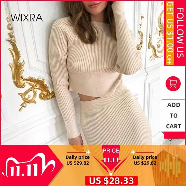 

wixra two pieces sweater dress set womens long sleeve high street slim fit pullovers+mid-calf knit skirt suit autumn winter, Gray