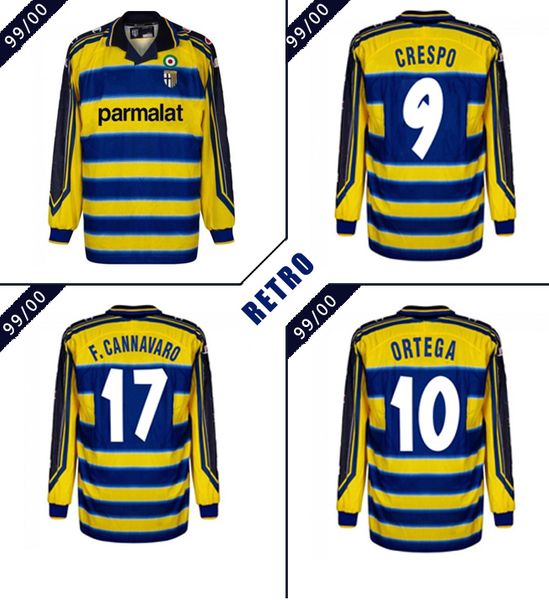 

parma 1999 2000 retro soccer jersey 99 00 parma home crespo thuram baggio retro jersey cannavaro ortega classic vintage old football shirt, Black;yellow