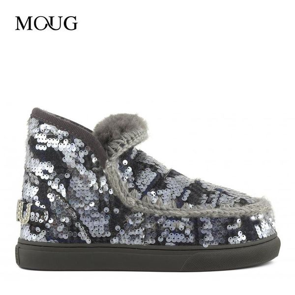 

moug winter shoes women snow boots original sneaker wool seq handmade sheepskin platform ladies ankle boot, Black