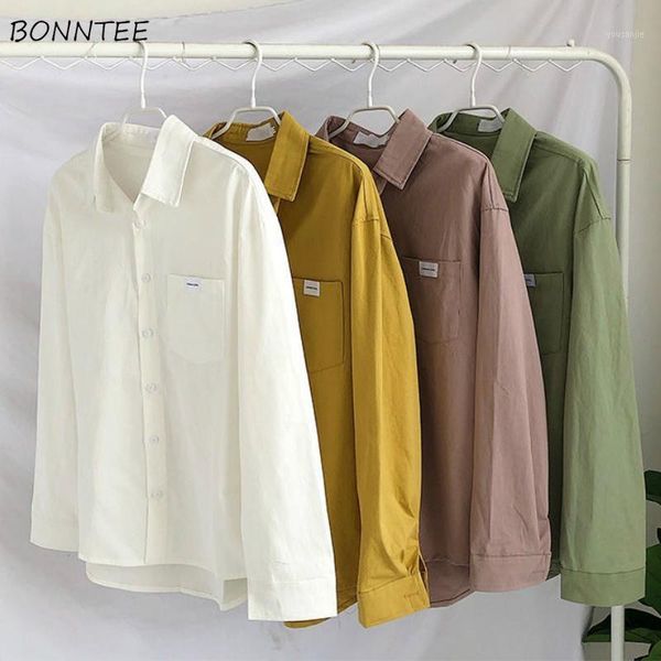 

shirts men solid simple school couples candy color classic loose plus size 3xl all-match casual breathable ulzzang1, White;black